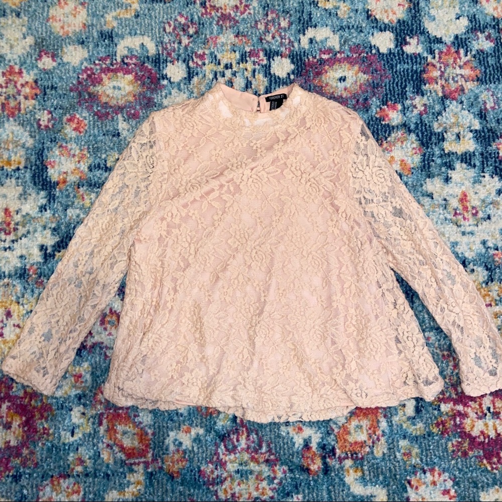 W FREE GIFT- High (low turtleneck) Pink Lace Top